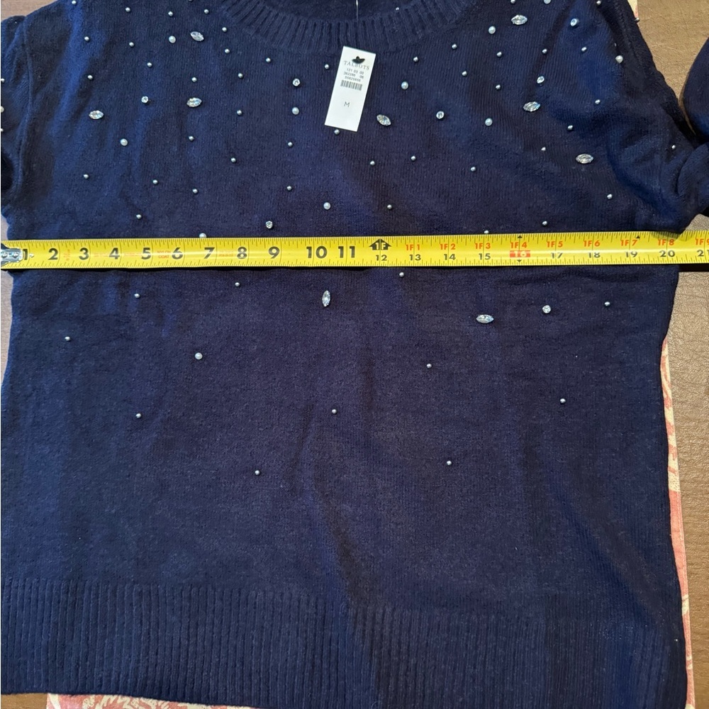NWT Talbots Navy Crew Nexk Sweater w Faux Stone Accents SZ M - Picture 9 of 14